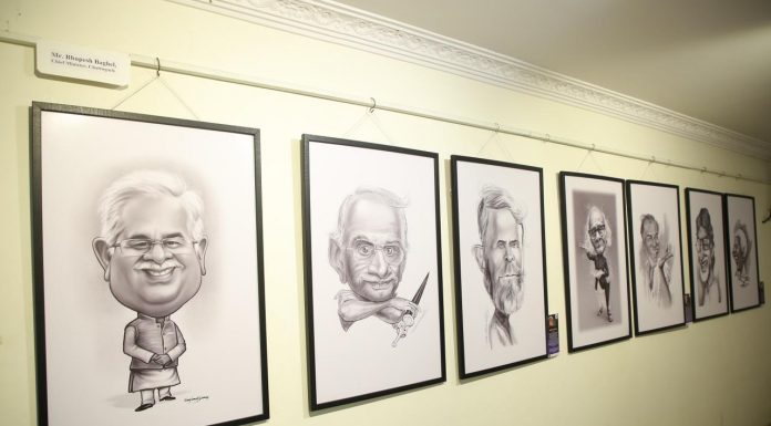 बंगलोर में लगी केरिकेचर प्रदर्शनी में सबसे पहले छत्तीसगढ़ के मुख्यमंत्री भूपेश बघेल को दिया गया स्थान