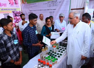 मुख्यमंत्री भूपेश बघेल ने विभागीय स्टॉल का किया निरीक्षण
