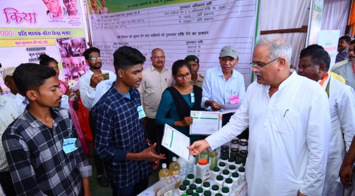 मुख्यमंत्री भूपेश बघेल ने विभागीय स्टॉल का किया निरीक्षण