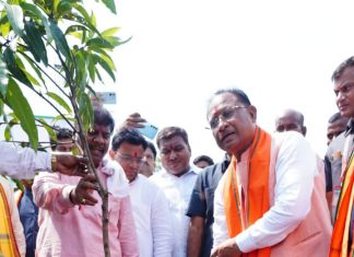 मुख्यमंत्री विष्णु देव साय ने एक पेड़ मां के नाम अभियान के अंतर्गत लगाया केसर आम का पौधा