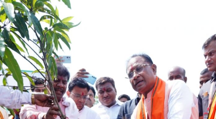 मुख्यमंत्री विष्णु देव साय ने एक पेड़ मां के नाम अभियान के अंतर्गत लगाया केसर आम का पौधा