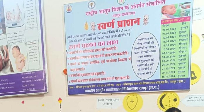 स्वर्णप्राशन एवं बाल रक्षा किट के लिए आयुर्वेद महाविद्यालय चिकित्सालय में उमड़ी भीड़